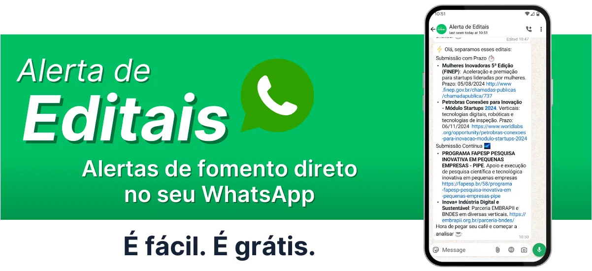 Alertas de fomento direto no seu WhatsApp